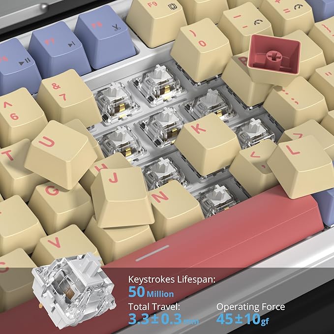 75% Cotton Candy Creamy Mechanical Keyboard Wired, Creamy Sound Gasket Gaming Thocky Keyboard with Knob, Hot Swappable RGB Custom Keyboard, Pre-lubed Cream Switch Keyboard (82 Candyfloss)