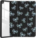 JOYLAND Blue Bow Pattern Case for 9.7" iPad 5th/6th Generation（2017/2018）,Clear Acrylic Hard Back Black Case with Pencil Holder Trifold Stand Tablet Cover (Model Number:A1822 A1823 A1893 A1954)
