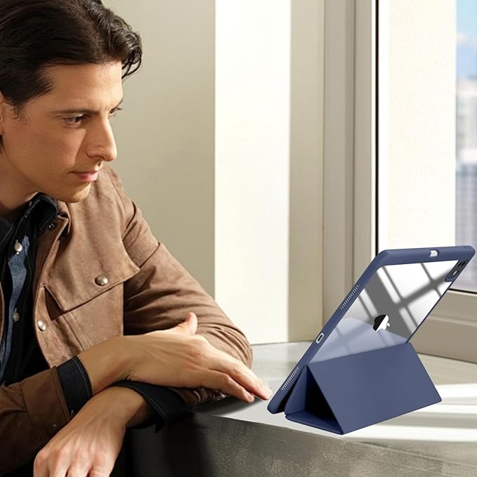 New Compatible with iPad Pro 13 inch Case M5 2025/M4 2024 with Built-in Pencil Holder, Kidopire for iPad Pro 13 Case with Hard Clear Back Shell, Support Pencil Pro, Auto Wake/Sleep, Blue Gray
