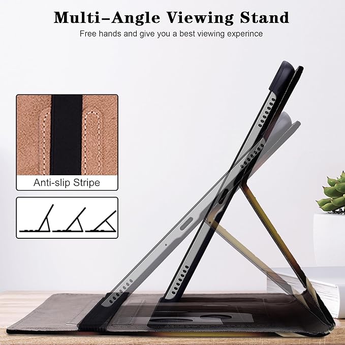 Case for iPad Pro 11 inch Case (M5/M4) 2025/2024, Premium Leather Folio Stand Cover with Auto Wake/Sleep, Pencil Holder and Card Slots - Metallic Flower