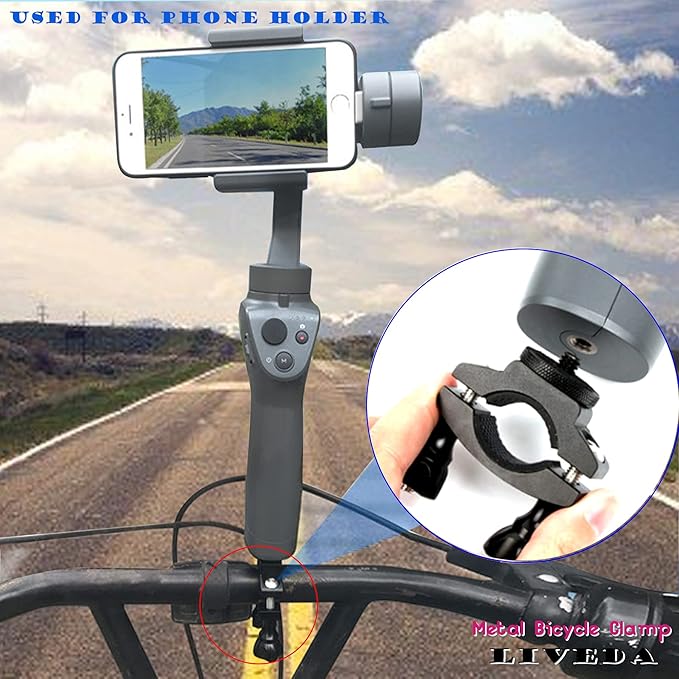Niewalda Bike Camera Mount for Mountain Bicycle/Motorcycle Action Camera, Bike Mount Compatible with Sports Camera GoPro OSMO SJCAM DJI with 1/4 Screw Adapter Action Camera Bracket