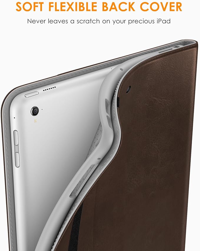 DTTO for iPad 9.7 Inch 5th/6th Generation 2018/2017 Case with Apple Pencil Holder, Premium Leather Folio Stand Cover Case for Apple iPad 9.7 inch, Also Fit iPad Pro 9.7/Air 2/Air - Dark Brown