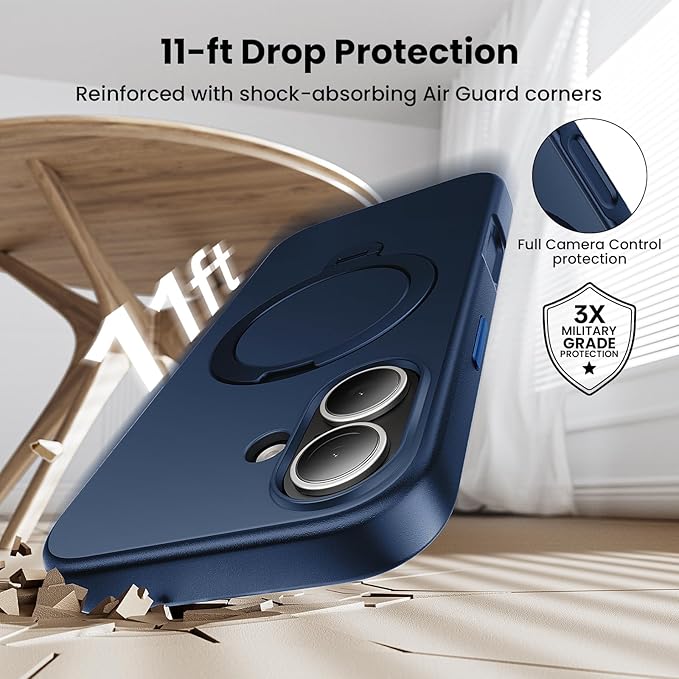 360°Ring Stand for iPhone 17 Case, Compatible with MagSafe, Military-Grade Protective,Anti-Yellowing, Scratch-Resistant Back Cover Phone Case for iPhone 17 6.3", Blue