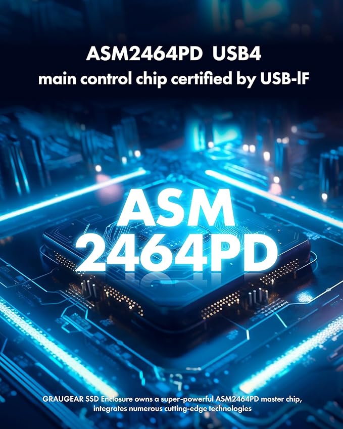 GRAUGEAR USB4 M.2 SSD Enclosure, 40Gbps NVMe SSD Enclosure with Built-in Cooling Fan and Dual-Pipe Heatsink Aluminum Case, Thunderbolt 4/3, ASM2464PD Chip