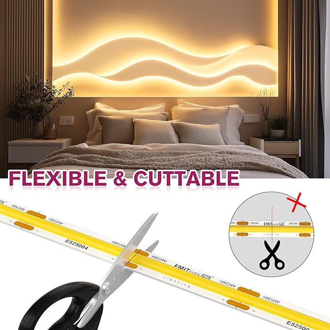 EMITEVER COB LED Strip Lights Warm White, 3000K Tape Light Premium High Density, DC 24V, 360+Lumens/ft, 5120LEDs/Spool, Ra 90+, 32.8ft/10m, UL Listed 5 Year After-Service(Power Supply Sold Separately)