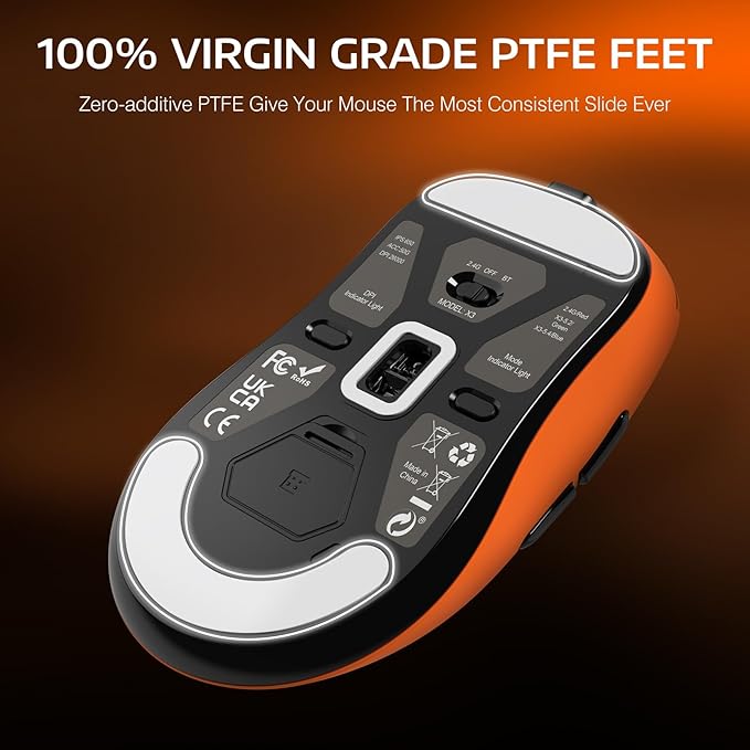 ATTACK SHARK X3 Wireless Gaming Mouse, 49g Ergonomic Computer Mouse, Triple Modes PAW3395 26K DPI Optical Sensor, 200h Battery Life, Programmable Buttons, Gaming Accessories for PC/Laptop/Mac(Orange)