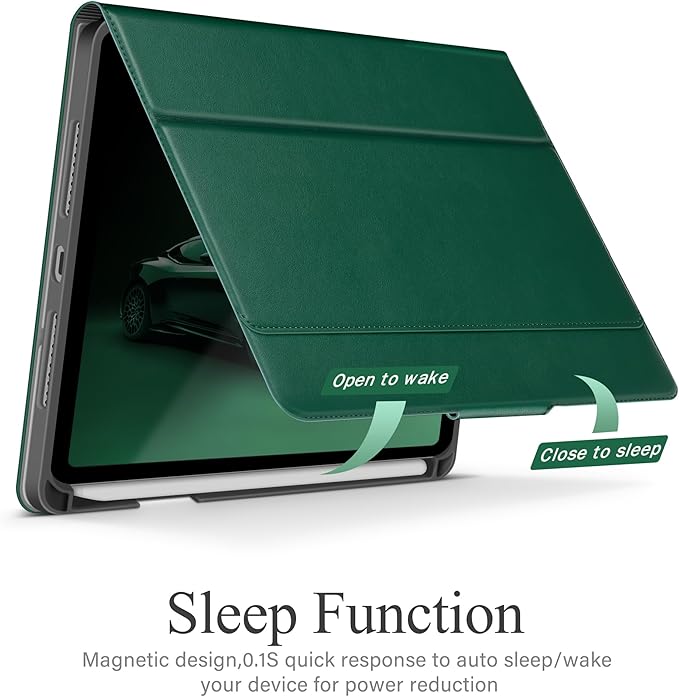 auaua Case for iPad mini 7 (A17 Pro), iPad mini 7th/6th Generation (2024/2021 8.3-inch), with Front Pocket Pencil Holder, Typing Angle Muti-Stand Magnetic Closure Auto Sleep/Wake (Green)