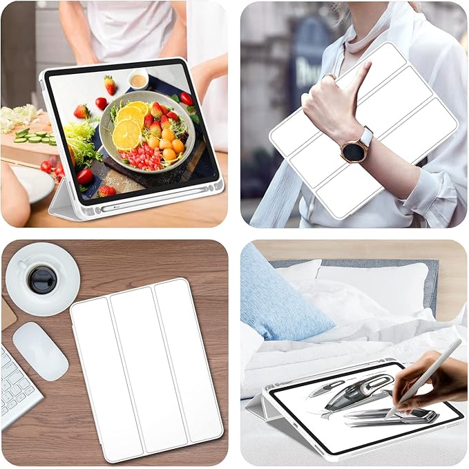 iMieet iPad Pro 13 Inch Case (M5/M4) 2025/2024 with Pencil Holder, Trifold Stand Smart Case with Soft TPU Back, Auto Wake/Sleep (White)