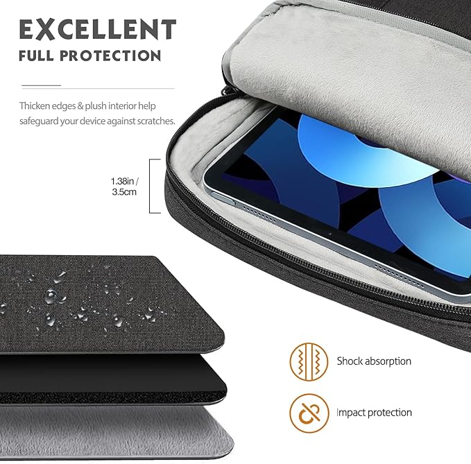 MoKo 10-13 Inch Tablet Sleeve Bag Carrying Case with Pockets Fits New 13-inch iPad Air M4 2026 & Pro M5,Pro 12.9/11,iPad 10th/Air 5/4th 10.9,i-Pad 7/8/9th 10.2, Galaxy Tab S8+/S9+ 12.4, Black & Gray
