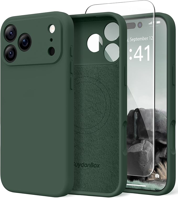 Magnetic for iPhone 17 Pro Max Case, Compatible with MagSafe, [Full Camera Protection][Screen Protector] Silicone Shockproof Protective Phone Case for iPhone 17 Pro Max 6.9", Alpine Green