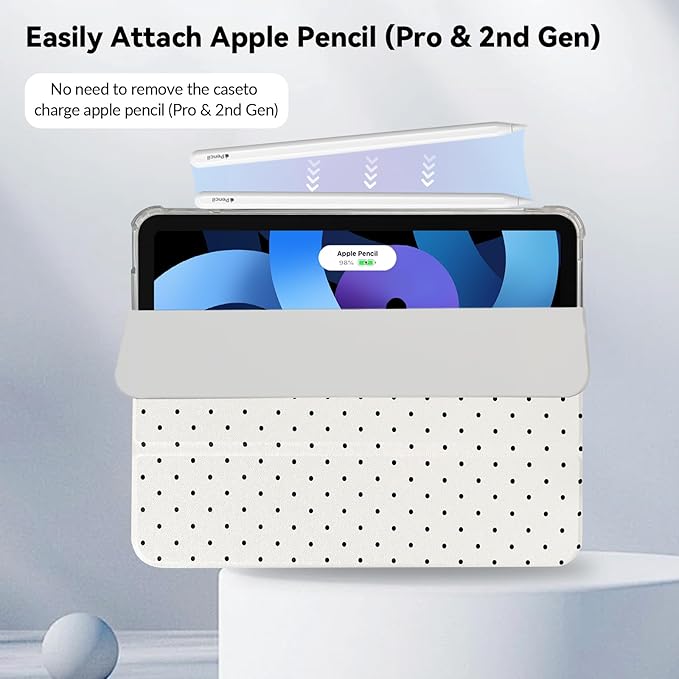 Lovmooful Compatible for iPad 11th 11-Inch A16 (2025),iPad 10 (10.9-Inch,2022 Model,10th Generation) Case with Pencil Holder Cute Polka Dot Aesthetic Design Soft TPU Trifold Stand Protective-White