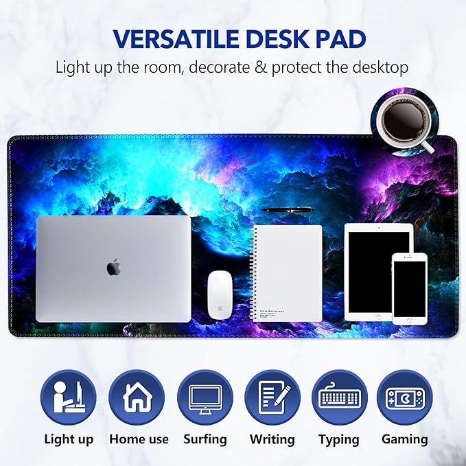 AIMSA Extended Gaming Mouse Pad Desk Mat, Large Mousepad with Stitched Edges (35x15.7 in), Keyboard Mouse Mat Stable Rubber Base Desk Pad for Work, Game - Gorgeous Nebula Galaxy