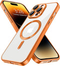 Hython Magnetic Clear for iPhone 14 Pro Case with Camera Lens Protector [Compatible with MagSafe] Luxury Plating Edge Slim Soft TPU Cover Protective Phone Case for iPhone 14 Pro 6.1", Matte Orange