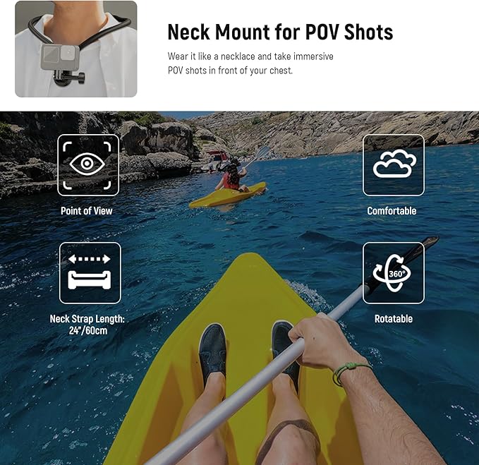 NEEWER Magnetic Neck Mount Compatible with GoPro Hero 13 12 11 MAX DJI Action 4 Insta360 iPhone 15 Pro Max Samsung S23, Quick Release Flexible POV Action Camera Neck Mount Adapter & Phone Holder, GP15