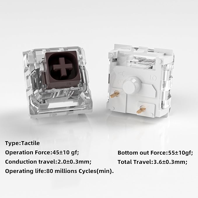 Kailh Box Brown Switches for Mechanical Keyboard,3-Pin 45gf Tactile/Factory Lubed/Dust&Waterproof Switches(Kailh Box Brown,90Pcs)