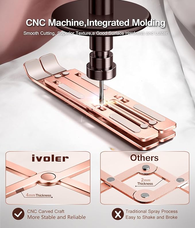Laptop Stand, iVoler Laptop Holder Riser Computer Tablet Stand, 6 Angles Adjustable Aluminum Ergonomic Foldable Portable Desktop Holder Compatible with MacBook,iPad, HP, Dell10-15.6” Rose Gold