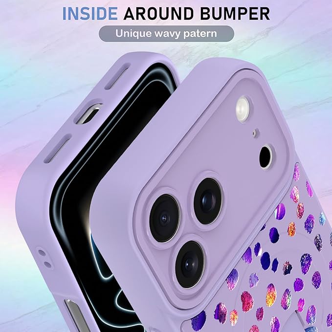 KANGHAR Compatible with iPhone 17 Pro Max Case, Support for MagSafe, Silicone Cute Iridescent Pattern Leopard Print Cheetah, Wristband Kickstand Shockproof Soft Slim Cover for Girls Women, Purple