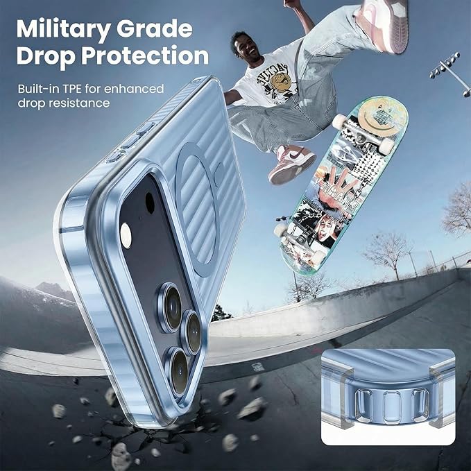 Magnetic Cooling Case for iPhone 17 Pro Max, with Air Vortex Heat Dissipation Technology, Anti-Fingerprint, Fit for MagSafe, Military-Grade Bumper, Included Camera Lens & Screen Protector,Light Blue