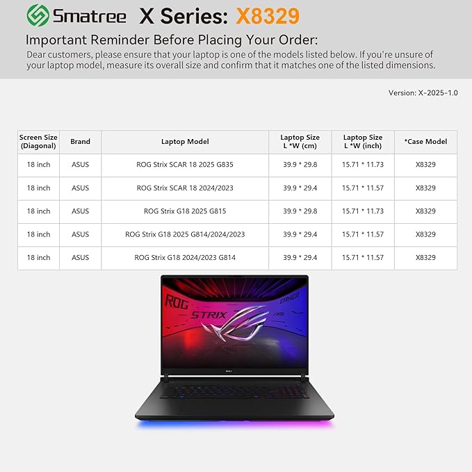 Smatree Hard EVA Protective Sleeve Case Compatible for 18 inch ASUS ROG Strix Scar 18 2025 G835/2024/2023,for 18 inch ASUS ROG Strix G18 2025 G815/2025 G814/2024/2023 Notebook Bag,Green(X8329G)