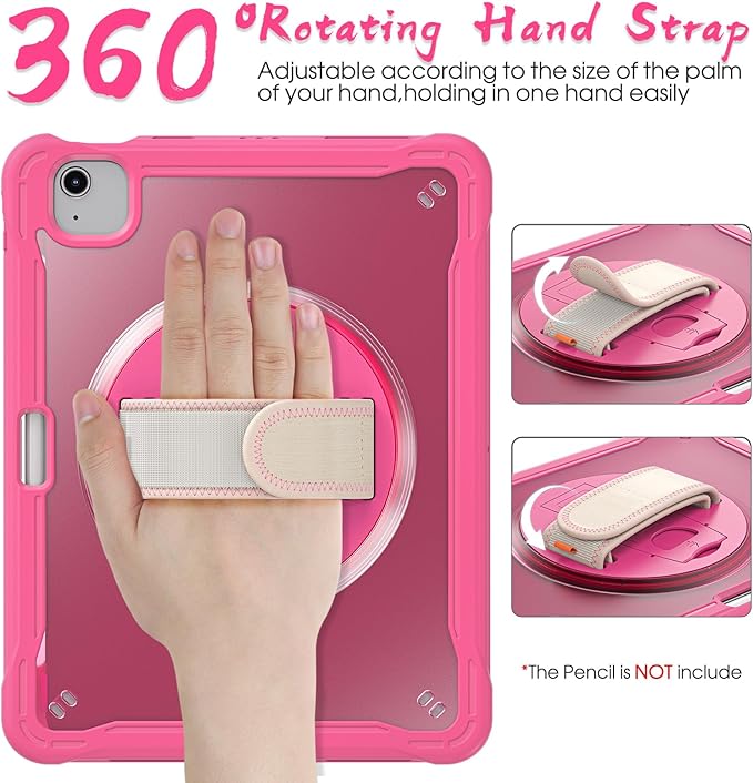 BRAECNstock Case for iPad Air 11-inch M4 2026/ M3 2025/ M2 2024 and Air 5th/4th Gen 10.9‘’ & Pro 11-inch 1st-4th 2018-2022 Kids Cover with Pencil Holder,Screen Protector,Handle Stand-Rose Red