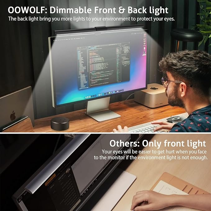 OOWOLF Monitor Light Bar with Remote, Ra95 Computer Monitor Lamp for Eye Caring, USB Reading Lamp Task Lamp, Dimmable Light Bar with Backlight, No Glare Space Saving Home Office 16.14" 2-Pack