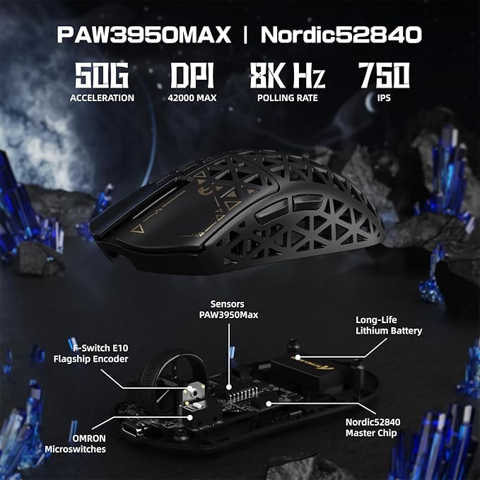 MAMBASNAKE M5 Ultra Carbon Fiber 8KHz Wireless Gaming Mouse,PAW3950MAX Sensor 42K DPI,39g Lightweight Tri-Mode 2.4GHz/BT/Wired Computer Mice,Web Driver Support,for Win/Mac/FPS/MOBA/Esports-Black (A)