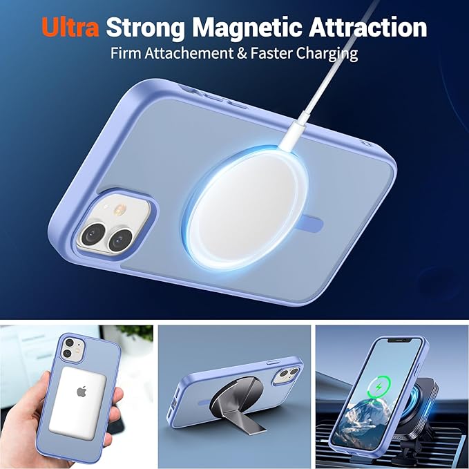 SUPFINE Magnetic for iPhone 11 Phone Case (Compatible with MagSafe)(Military Grade Drop Protection) Translucent Matte Shockproof Phone Cover,Blue Purple