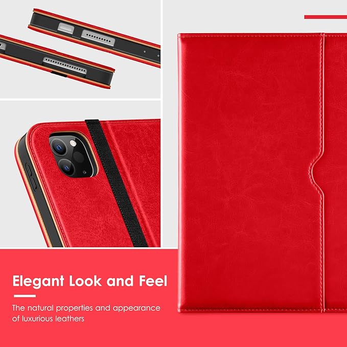 VIKESI Case for iPad Air 13 inch (M4) 2026 / (M3) 2025 / (M2) 2024,Premium Leather Folio,Apple Pencil Holder,Auto Sleep/Wake,Stand Cover - Bright Red