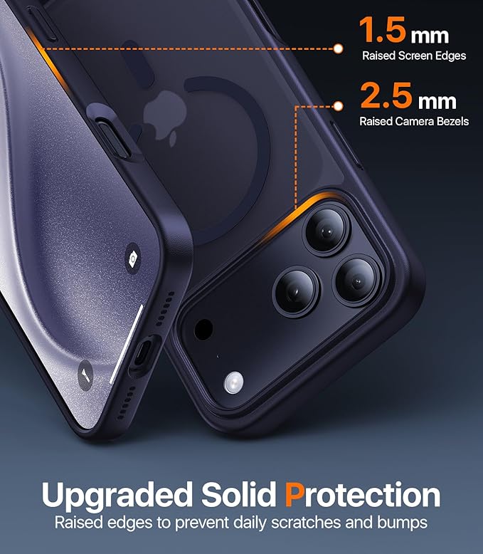 Magnetic for iPhone 17 Pro Case,[Anti-Slip][Compatible with MagSafe][Military Grade Drop Protection] Shockproof Protective Translucent Matte Phone Case for iPhone 17 Pro Case,Titanium Blue