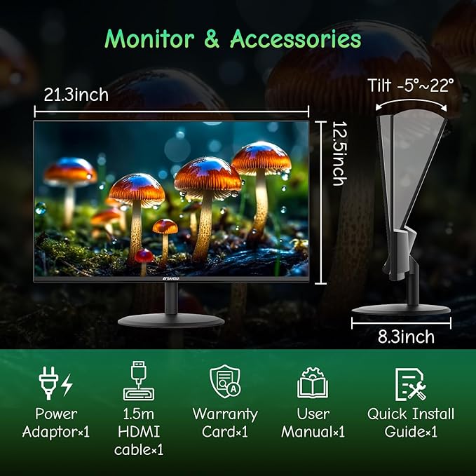 SANSUI Computer Monitor 24 inch Eye Care FHD 1080P Display HDMI,VGA Ports with 178° Viewing Angle/Frame-Less/Tilt/VESA Compatible for Office and Home