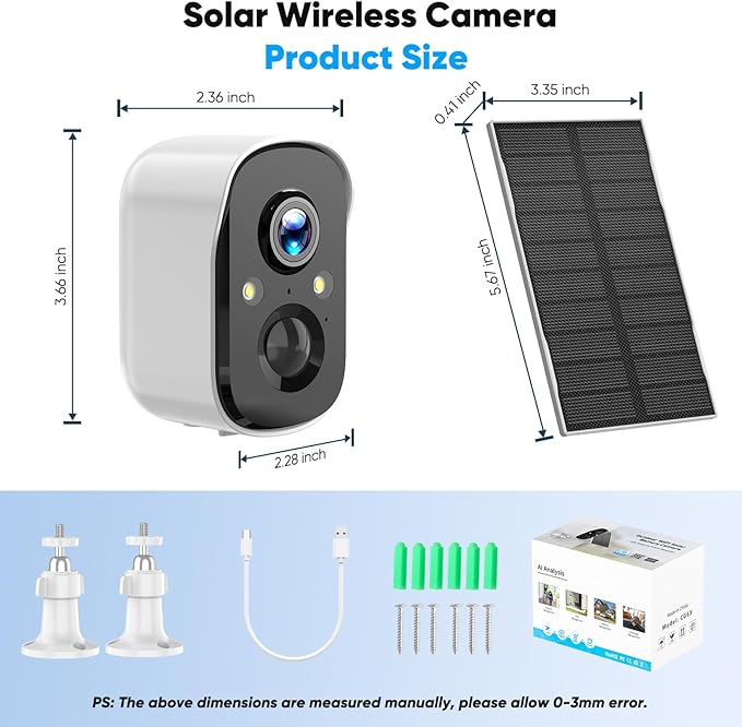 Solar Security Cameras Wireless Outdoor,2K Solar Camera Wireless for Home, 2.4GHz WiFi,Color Night Vision,Two-Way Talk,IP66 Waterproof,Two Spotlights,Cloud/SD(2 Packs,White)