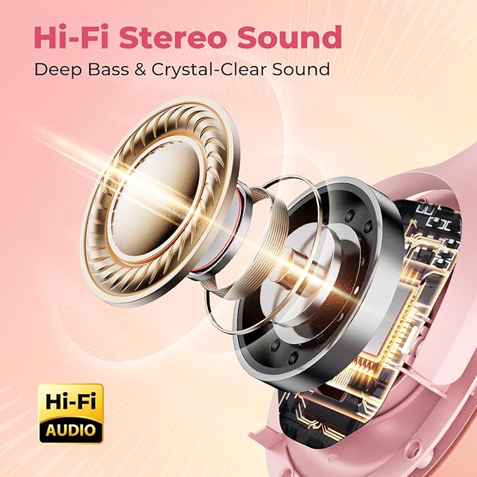 Active Noise Cancelling Headphones, Upgraded Wireless Bluetooth Headphones Over Ear with ENC Mic, HiFi Stereo Deep Bass, Noise Canceling Headphones Lightweight, BT 5.4, for Travel/Office/Home, Pcs