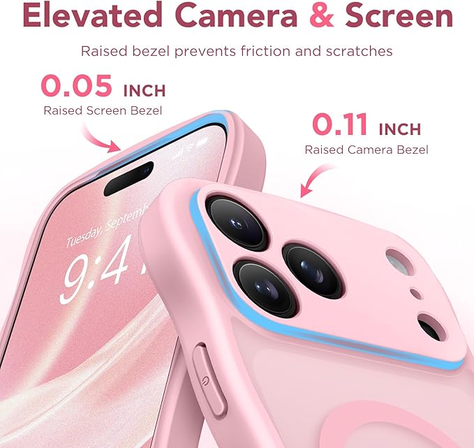 CAPRARO Magnetic for iPhone 17 Pro Case for Women Girls, Upgraded [Full Camera Protection] [Compatible with MagSafe] Cute Wave Translucent Matte Phone Case for iPhone 17 Pro, Peach Pink