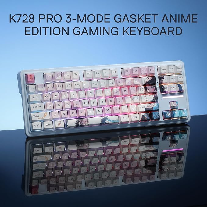 Redragon K728 PRO SE 80% 87 Keys Wireless Gasket RGB Gaming Keyboard, 3-Mode Anime Mechanical Keyboard w/Hot-Swap South-Facing LED Socket, 5-Layer Noise Dampening, Custom Hi-Fi Linear Switch