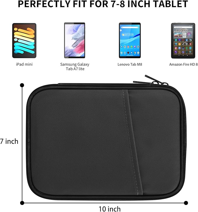 HoYiXi Universal Sleeve Bag for 7-8 inch Tablet Fire HD 8/Fire HD 8 Plus Compatible iPad mini (6th Gen) 8.3" 2021, iPad mini 5/4/3/2/1, Tab A8, 7"-8" inch Android Tablet Sleeve Case -Black