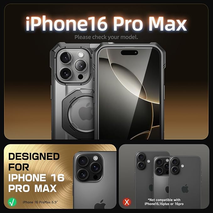 SUPCASE for iPhone 16 Pro Max Case with Camera Control Capture Button (Unicorn Beetle Grip), [Built-in Stand] [Compatible with MagSafe] Heavy Duty Magnetic Phone Case for iPhone 16 Pro Max, Gray