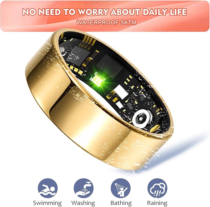 Smart Ring Health Tracker for Women Men, Sleep Tracker with Heart Rate,SpO₂,Blood Pressure, Fitness Ring for Activity Monitoring, No Subscription, Step Tracker Ring for ios&Android (Enamel color, #8)