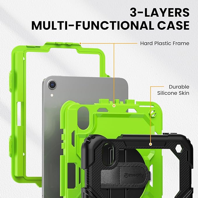 Timecity Case for iPad mini 7/6 with Screen Protector Pencil Holder [360 Rotating Stand ] & Handle/Shoulder Strap, Drop-Proof Case for iPad mini 7th/6th Generation 8.3'' Kids Students Friendly- Green