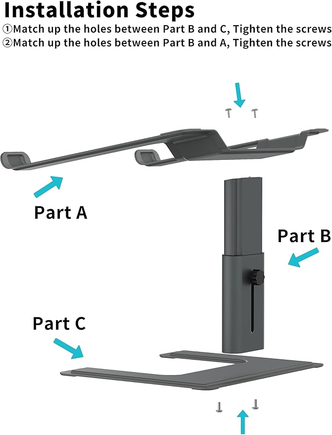 ALASHI Laptop Stand for Desk, Computer Stand Adjustable Height, Ergonomic Notebook Laptop Riser, Aluminum Metal Holder Compatible with 10 to 17.3 Inches Notebook PC Computer, Grey