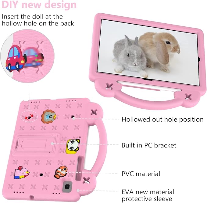 AKABEILA Compatible with Samsung Galaxy Tab A7 10.4 (2020/2022)/Tab S6 10.5(2019)/Tab S5e 10.5 inch(2019)/Tab S6 Lite 2020/2022 10.4 Tablet Case, Shoulder Strap & Pen Tray for Girl Kid Gift Pink