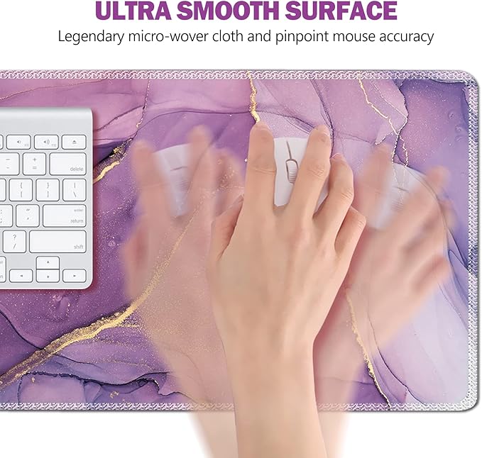 AIMSA Large Gaming Mouse Pad, XXL Keyboard Mouse Mat Extended Desk Pad with Stitched Edges, Durable Non-Slip Base Mousepad for Home Office, 35x15.7inch, Purple Marble