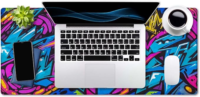 SSOIU Extended Gaming Mouse Pad - Non-Slip Water-Resistant Rubber Base Computer Keyboard Mouse Mat, 35.5 x 15.7-inch XX-Large Desk Mat, Ideal Partner for Work & Game, Beautiful Street Art Graffiti