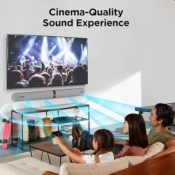 Sound Bar for Smart TV, 90W Soundbar with Bluetooth 5.3/ARC/Optical/AUX Connect, Auto Volume Boost, 3 Customizable Equalizer Modes, 2 in 1 Detachable Soundbar for TV/PC/Gaming/Projectors