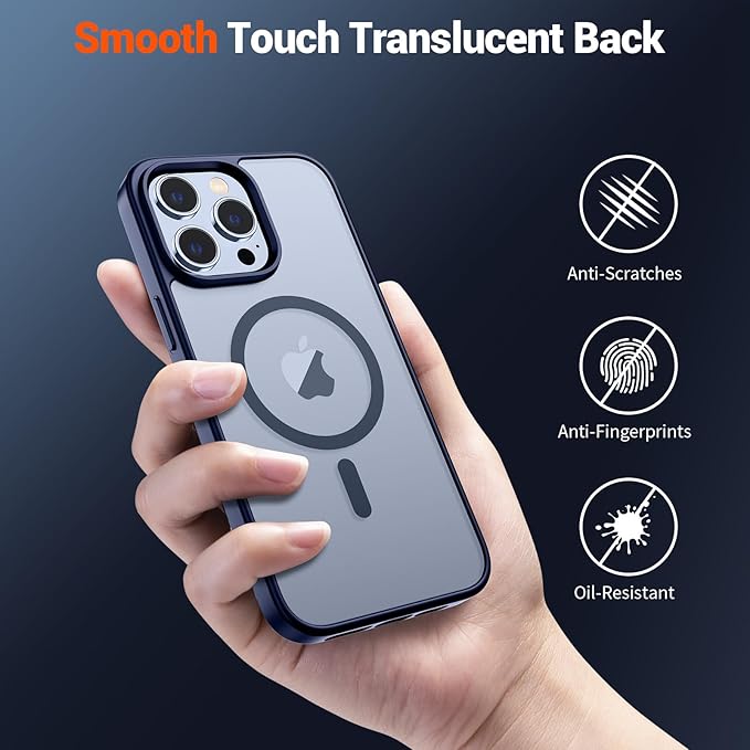 SUPFINE Magnetic for iPhone 13 Pro Case (Compatible with MagSafe) (Military Grade Drop Protection) Slim Translucent Matte Shockproof with Anti-Fingerprint Phone Case,Navy Blue