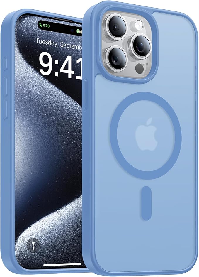 Magnetic for iPhone 15 Pro Max Case[Compatible with MagSafe][Military-Grade Drop Protection][Anti-Yellowing] Shockproof Translucent Matte Cover for iPhone 15 Pro Max Phone Case,Light Blue