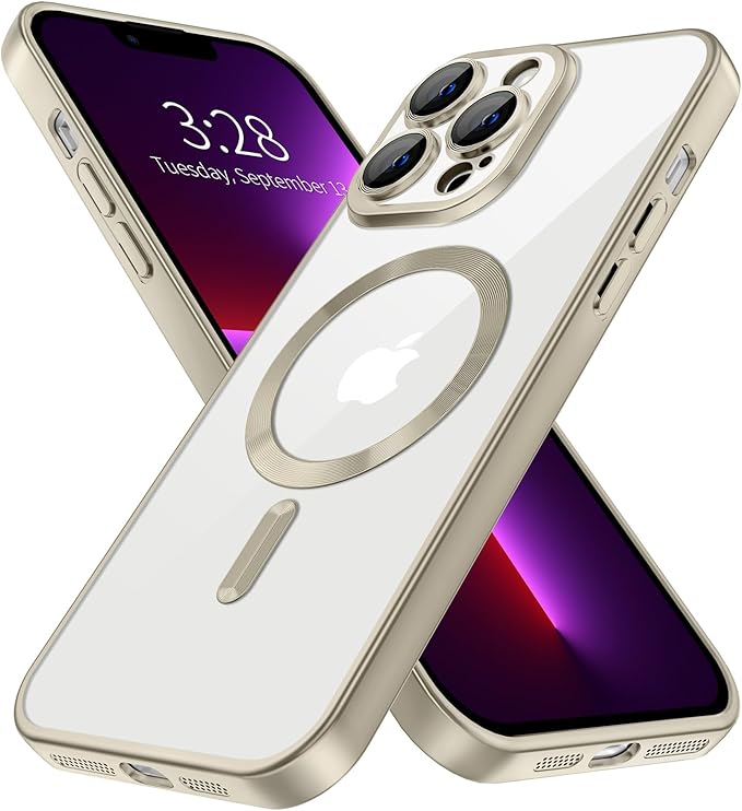 Hython Magnetic Clear for iPhone 13 Pro Max Case with Camera Lens Protector [Compatible with MagSafe] Plating Edge Slim Soft TPU Cover Protective Phone Case for iPhone 13 Pro Max 6.7", Matte Gray
