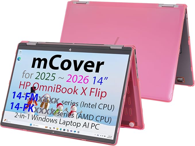 mCover Hard Case ONLY Compatible for 2025+ 14" HP OmniBook X Flip 14-FMxxxx 14-FKxxxx 2-in-1 (with 360° Hinge) Windows Laptop (NOT Fitting Any Other HP Models)- Pink
