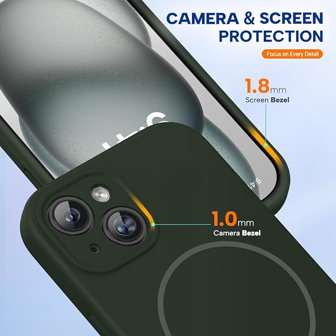 Miracase Compatible with iPhone 15 Case, [Soft Anti-Scratch Microfiber Lining], Liquid Silicone Case Gel Rubber Shockproof Drop Protection Phone Case for iPhone 15, Dark Green