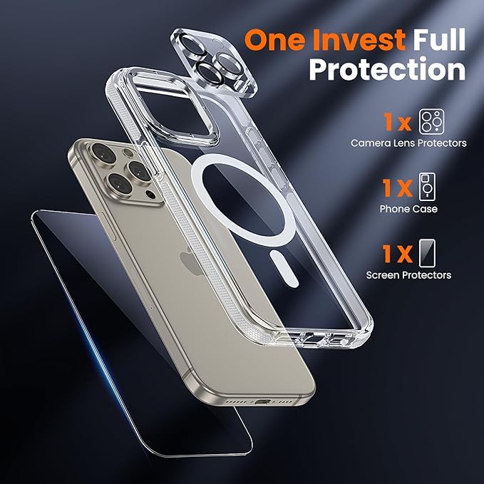 toushion 3 in 1 for iPhone 15 Pro Max Case Clear with MagSafe, Yellowing-Resistant Acrylic Back, Shockproof Guard Corners,Protection for iPhone 15 Pro Max Phone Case 6.7 inch Clear Bumper