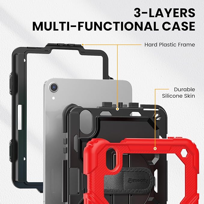 Timecity Case for iPad mini 7th/6th Generation 8.3 inch, Case for iPad mini 7/6 for Kids with Screen Protector Pencil Holder Swivel Stand Hand/Shoulder Strap Drop-Proof Cover for Mini A17 Pro- Red